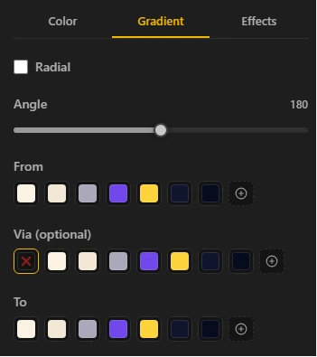 LunaSites gradient controls