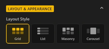LunaSites layout and appearance controls